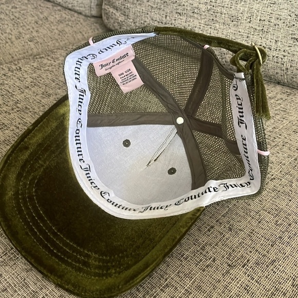 Juicy Couture Olive Green Velour Velvet Baseball Cap with Pink Crystal Logo - Picture 4 of 8